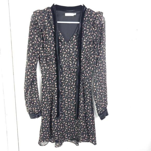 Lush Dresses & Skirts - Lush Dress Womens S Tie Neck Long Sleeve Lined Short Floral